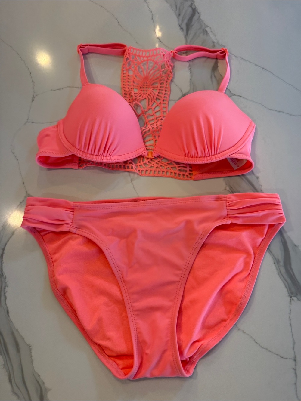 Xhilaration Coral Pink Crochet-Panel Push-Up Bikini